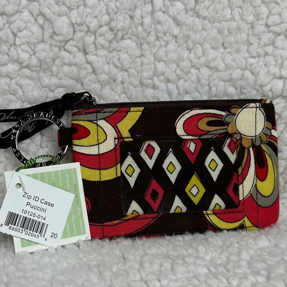 Vera Bradley Puccini Zip ID Case Brown Red Yellow White Retired Designer NWT